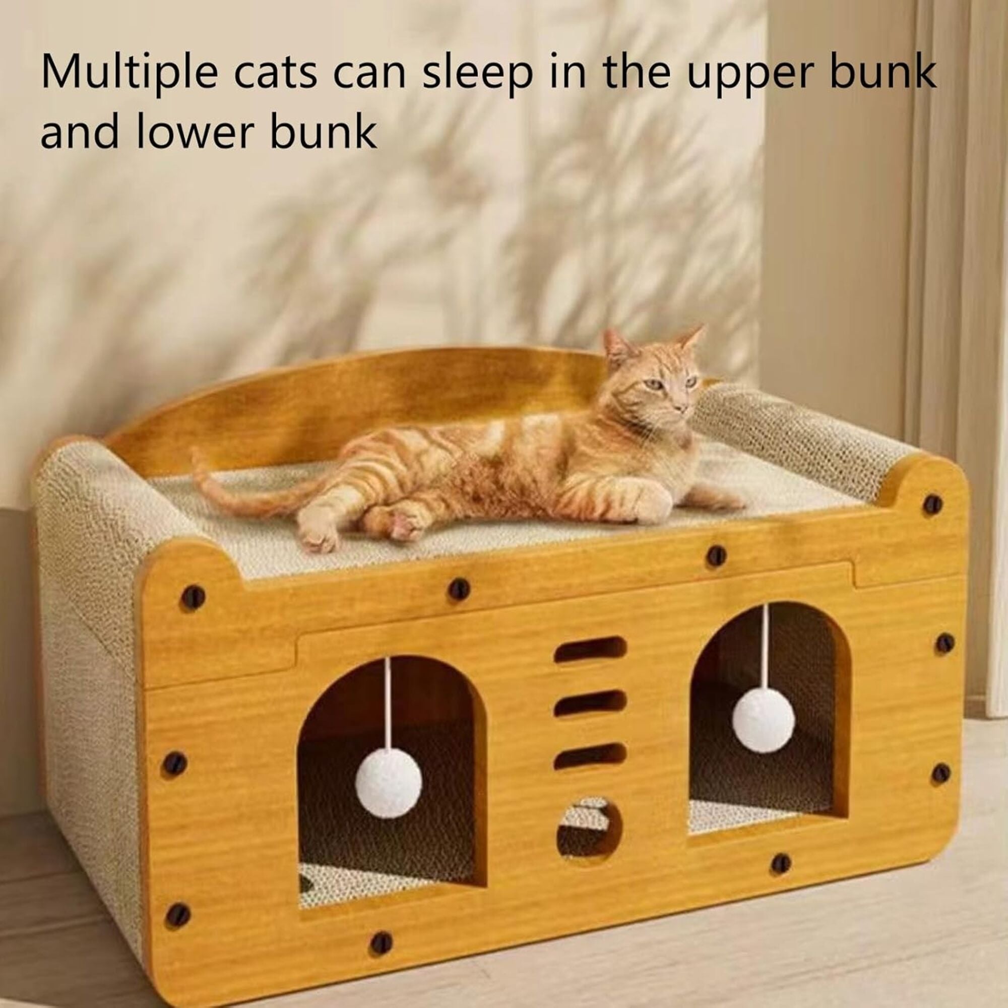 Double-Layer Cat House with Scratching Surface and Plush Balls, Multi-Level Cat Condo Bed, Durable Corrugated Paper Cat Furniture for Indoor Cats, 48×24×54 cm Double-Layer Cat House with Scratching Surface and Plush Balls, Multi-Level Cat Condo Bed, Durable Corrugated Paper Cat Furniture for Indoor Cats, 48×24×54 cm